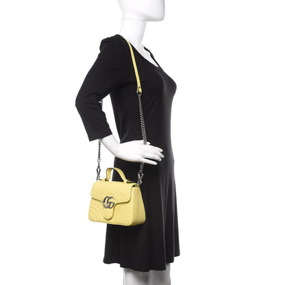 Gucci Calfskin Matelasse Mini GG Marmont Top Handle Shoulder Bag Banana 2 of 11