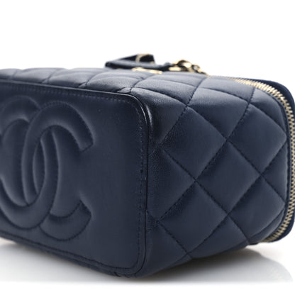 Chanel Lambskin Quilted Small Charming Top Handle Vanity Case With Chain Navy Blue 10 of 12