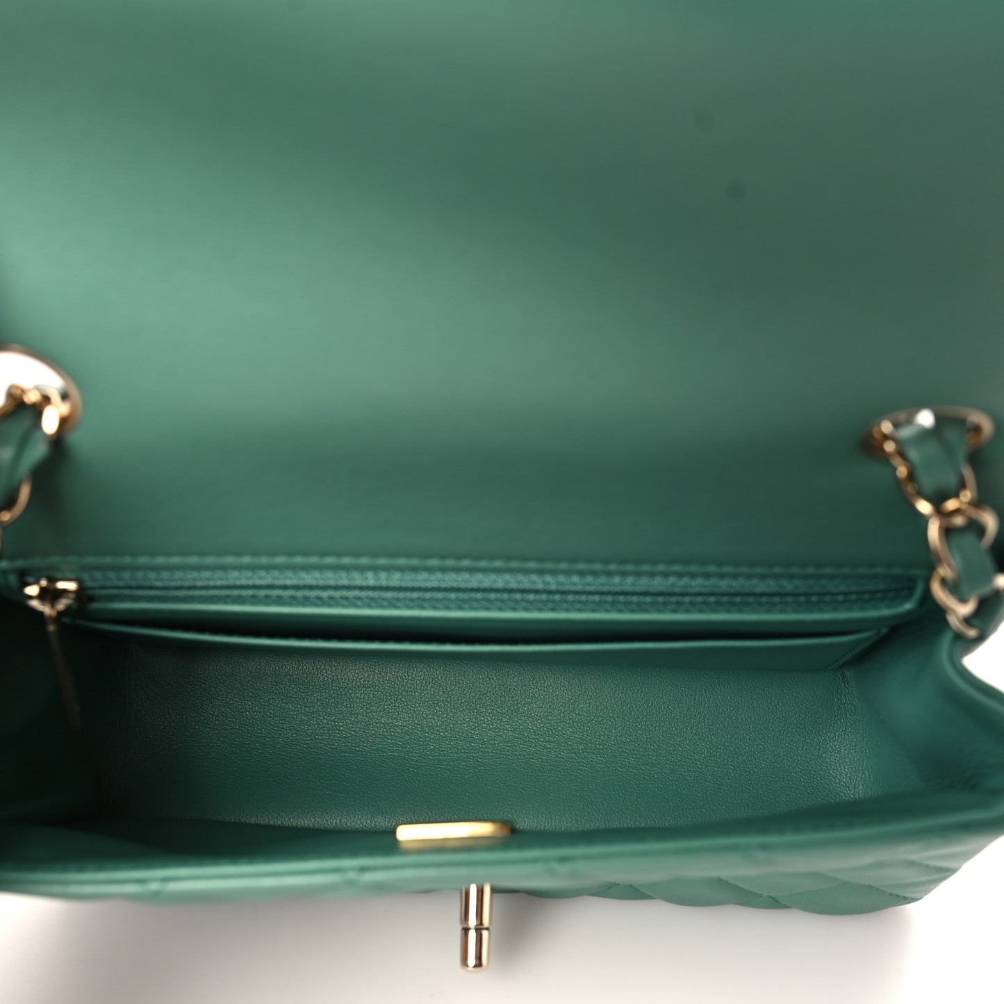 Lambskin Quilted Mini Rectangular Flap Dark Green