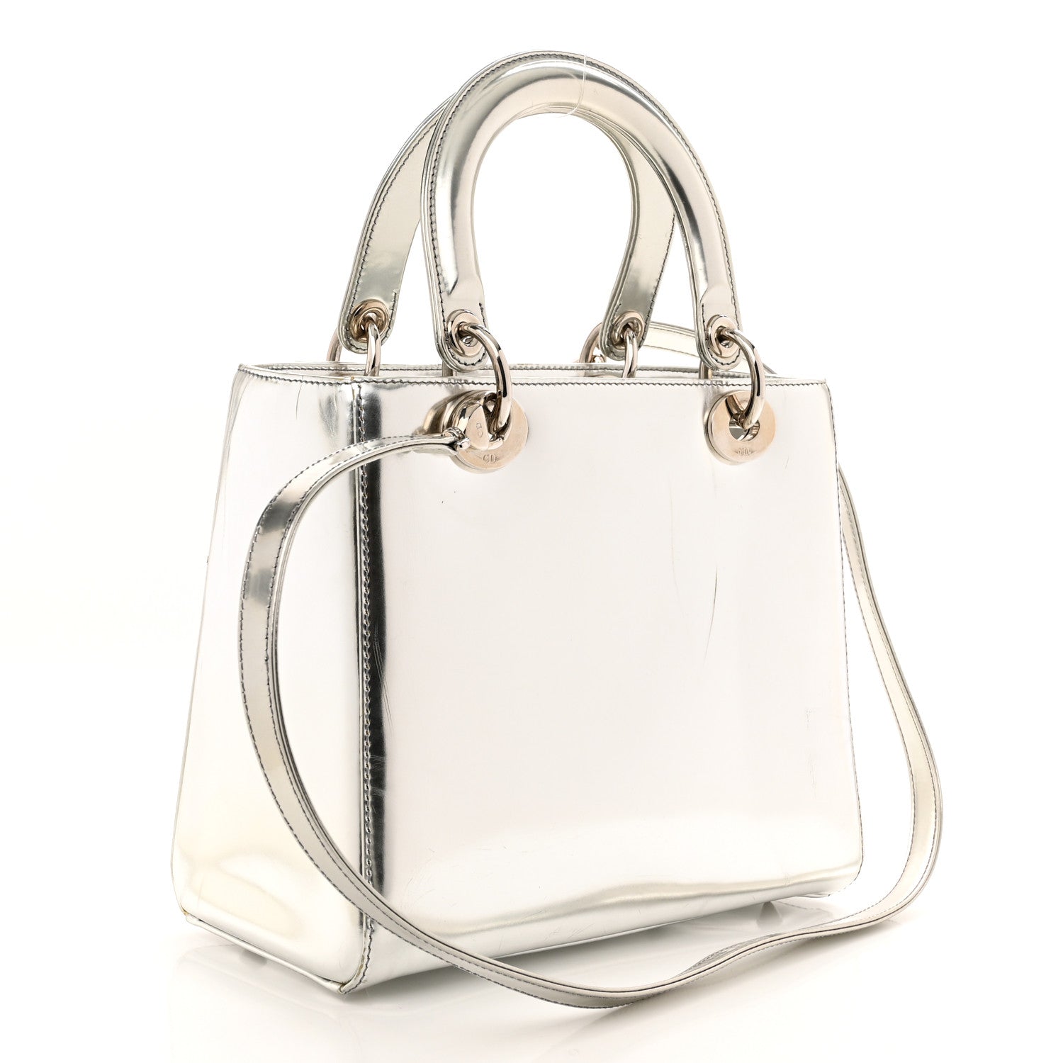 Christian Dior Metallic Patent Calfskin Medium Lady Dior Silver 3 of 15