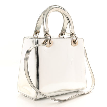 Christian Dior Metallic Patent Calfskin Medium Lady Dior Silver 3 of 15