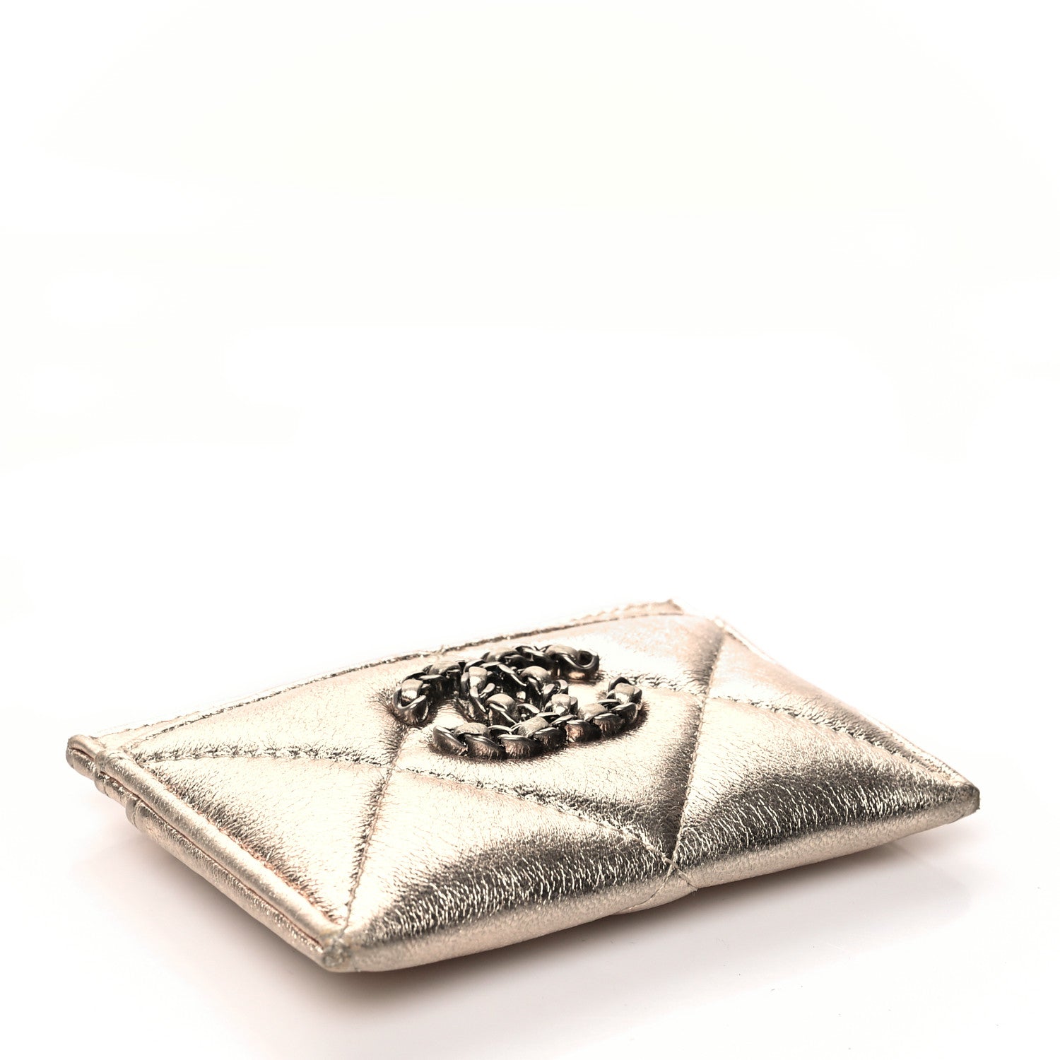 Chanel Metallic Lambskin Quilted Chanel 19 Card Holder Gold 4 of 11