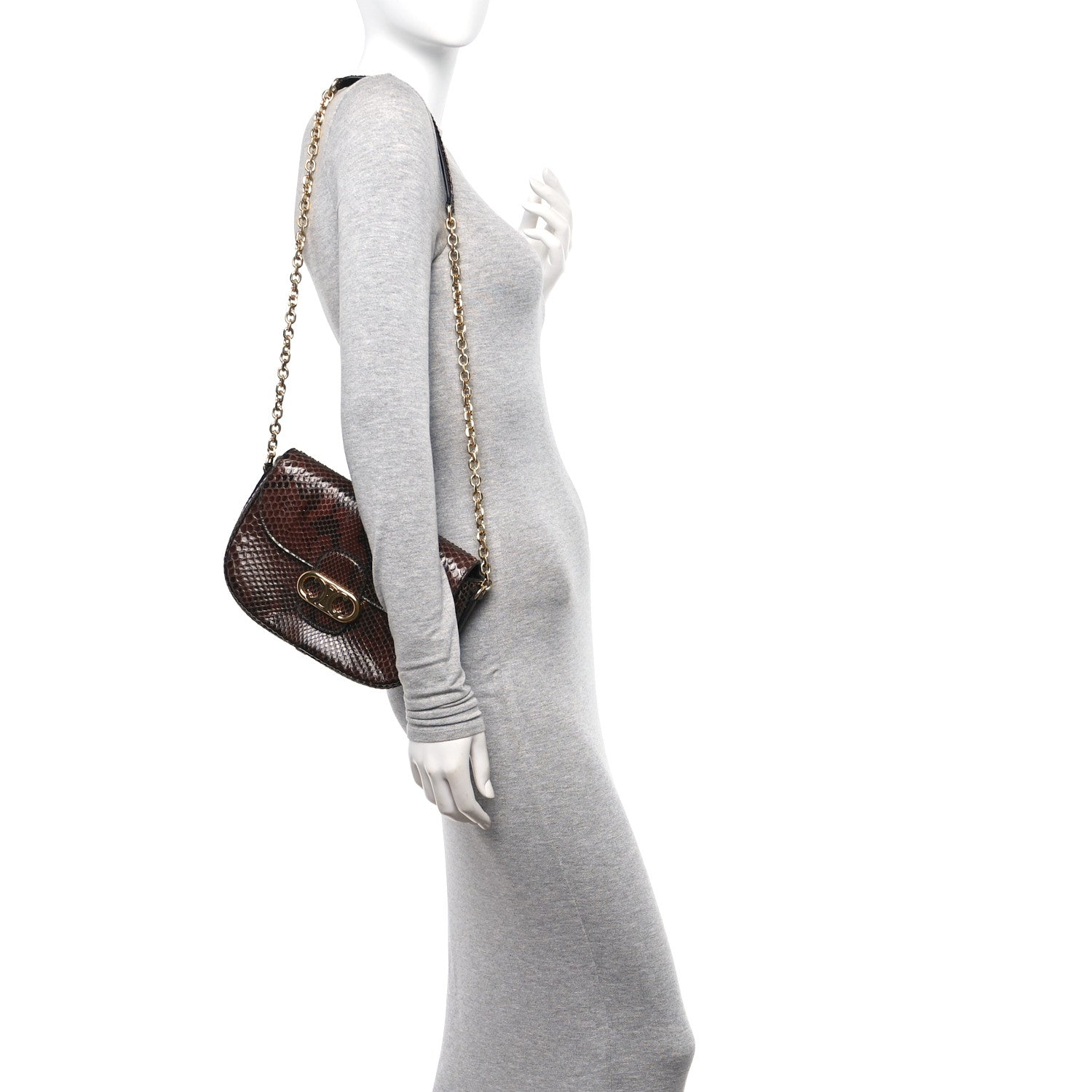 Celine Snakeskin Medium Chain Maillon Triomphe Brown 2 of 9