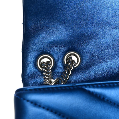 Saint Laurent Metallic Calfskin Y Quilted Monogram Small Loulou Chain Satchel Blue Royal 12 of 18