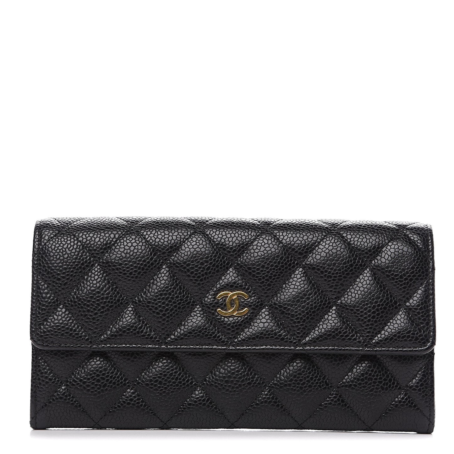 Caviar Quilted Large Gusset Flap Wallet Black