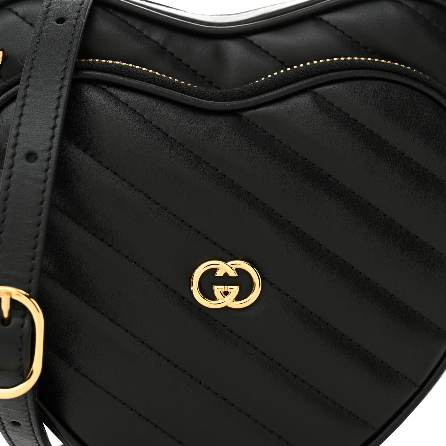 Calfskin Matelasse Diagonal Mini Interlocking G Heart Shoulder Bag Black