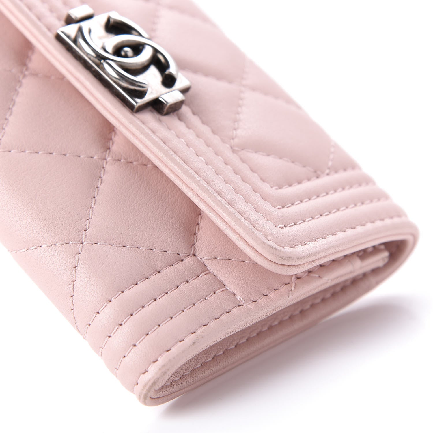 Chanel Grained Shiny Calfskin Quilted Boy Flap Card Holder Pink 10 of 11