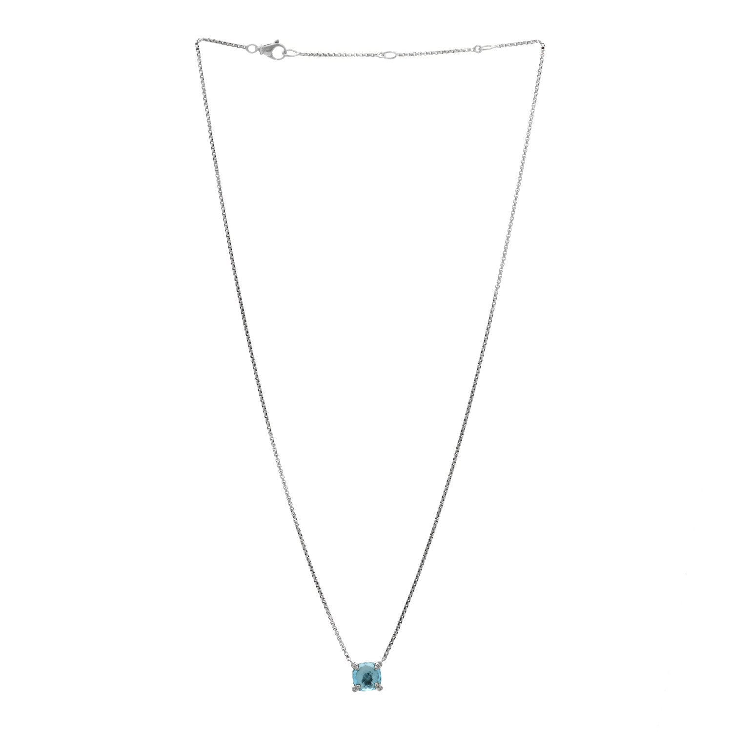 David Yurman Sterling Silver Diamond Blue Topaz 9mm Petite Chatelaine Pendant Necklace 2 of 3
