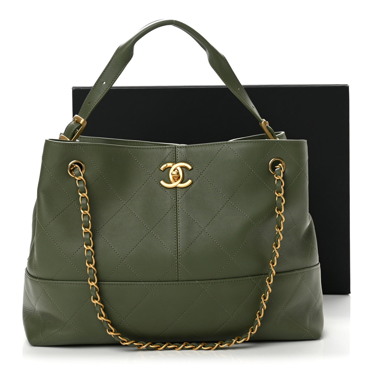Calfskin Quilted Small Coco Base Shopping Bag Khaki