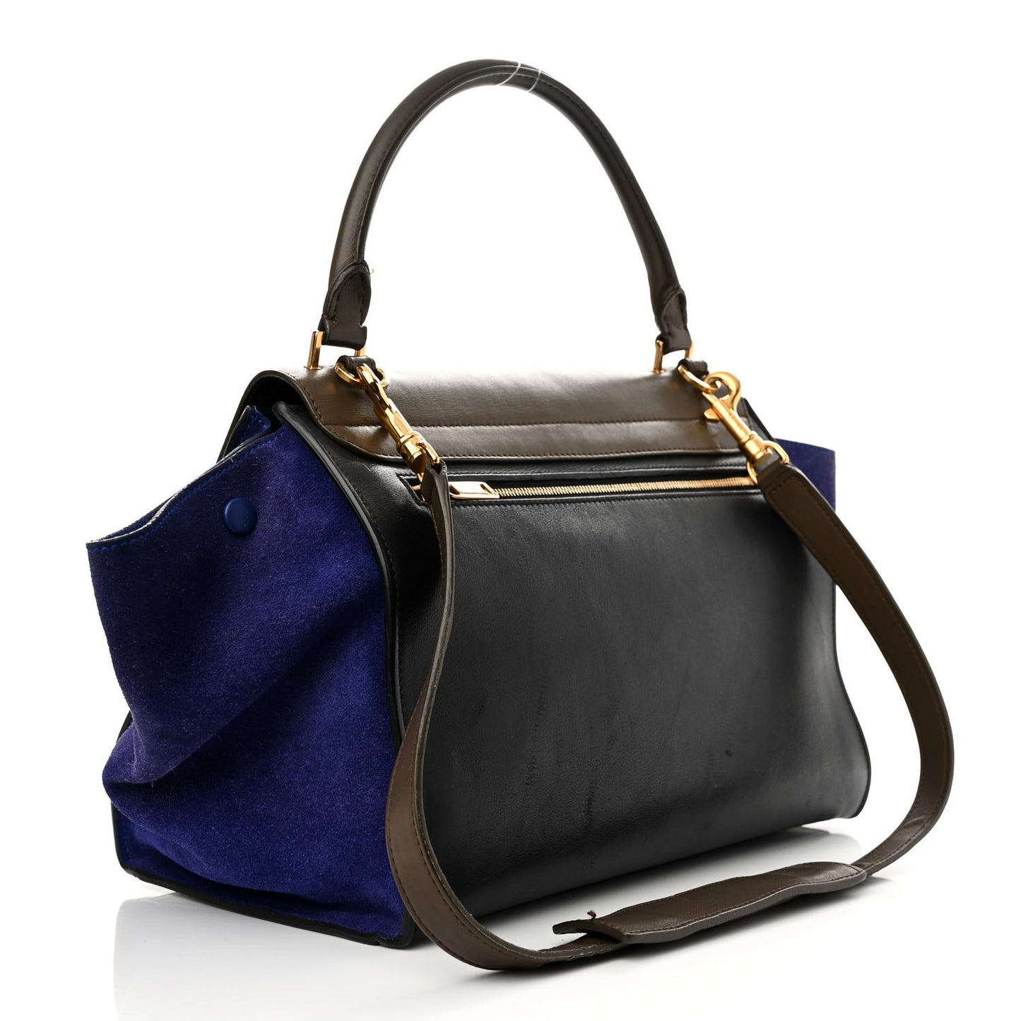 Smooth Calfskin Suede Medium Tri-Color Trapeze Indigo