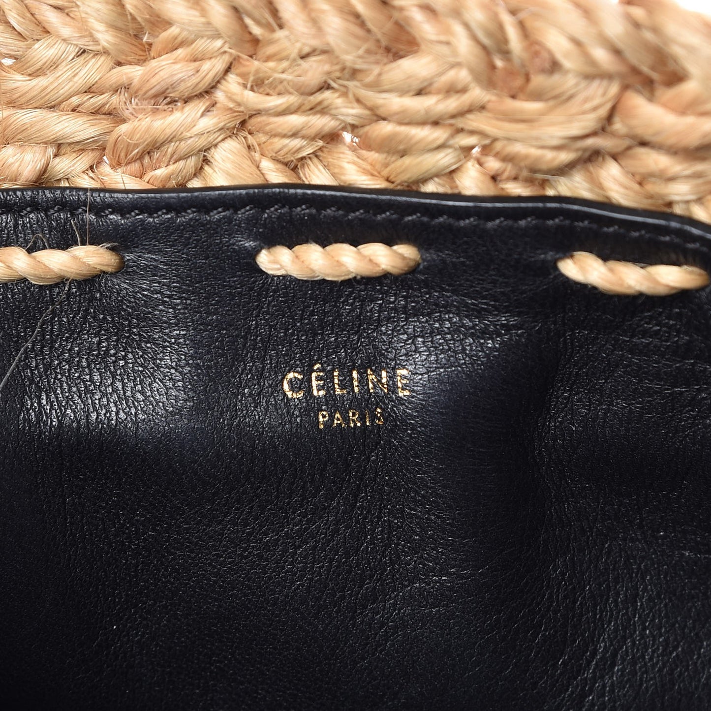 Straw Calfskin Large Basket Bag Natural Black
