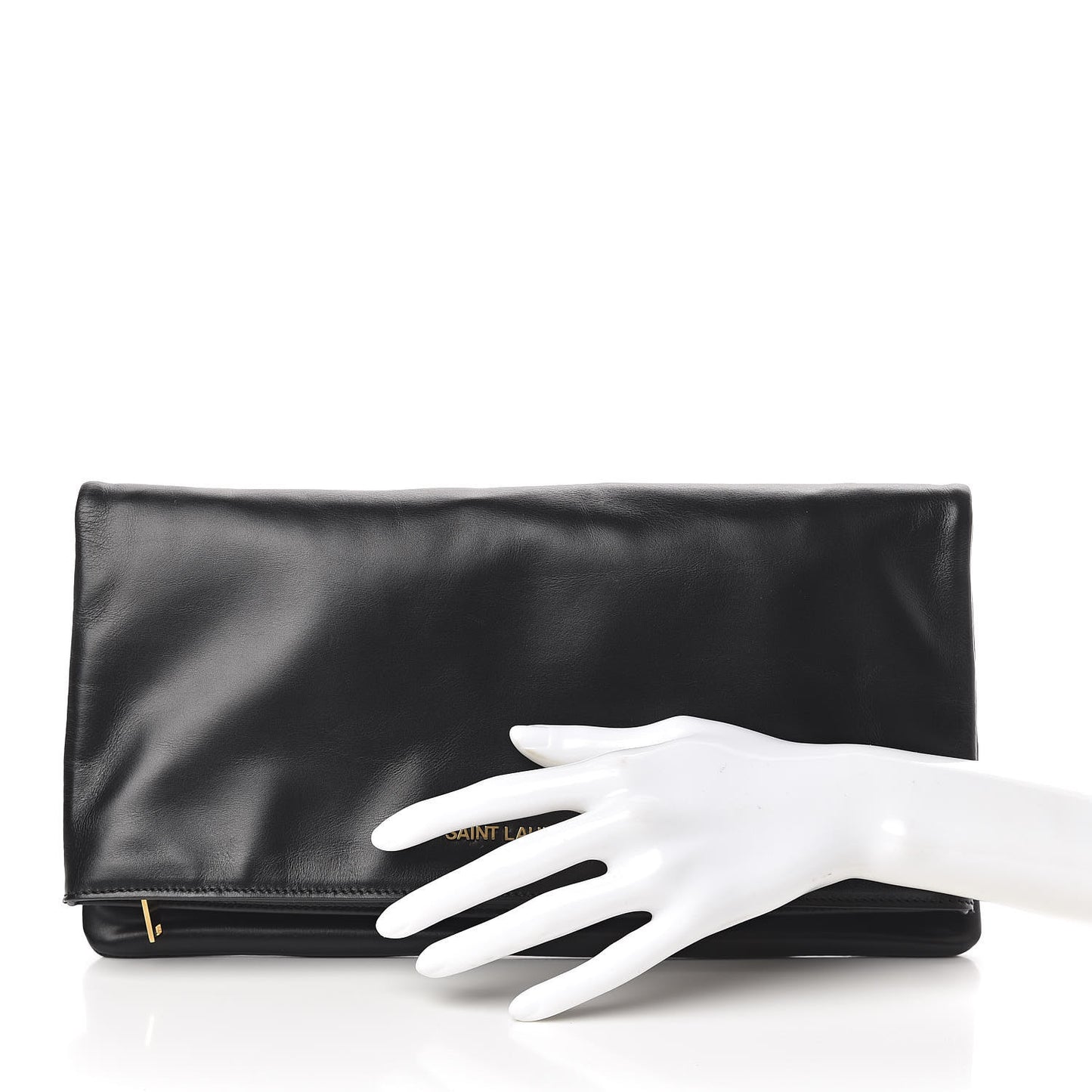 Smooth Calfskin Letters Fold-Over Clutch Black