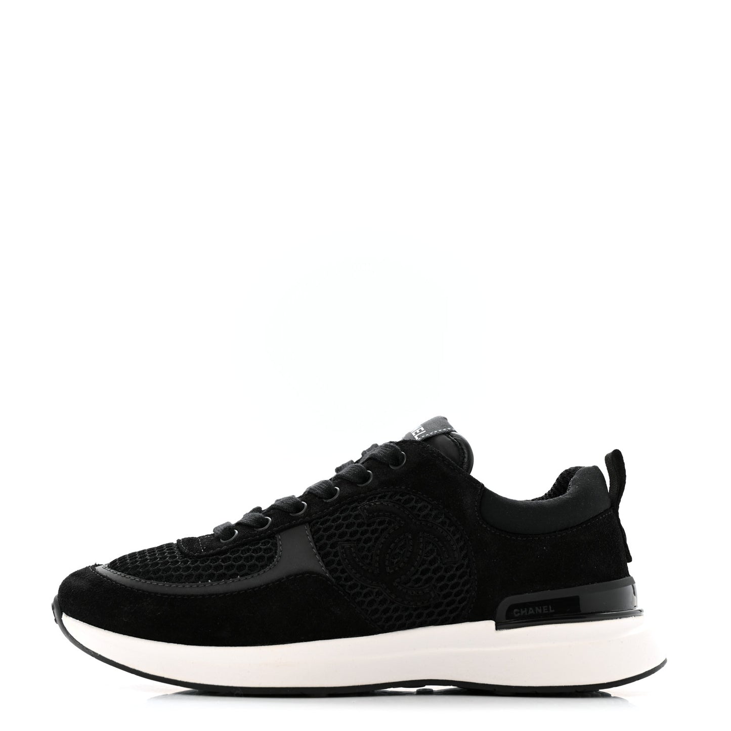 Mesh Suede Calfskin Fabric CC Womens Sneakers 37.5 Black