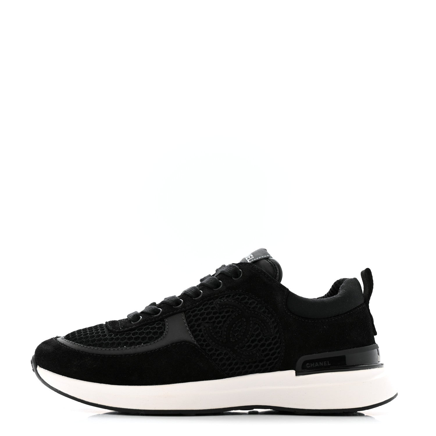 Chanel Mesh Suede Calfskin Fabric CC Womens Sneakers 37.5 Black 1 of 9