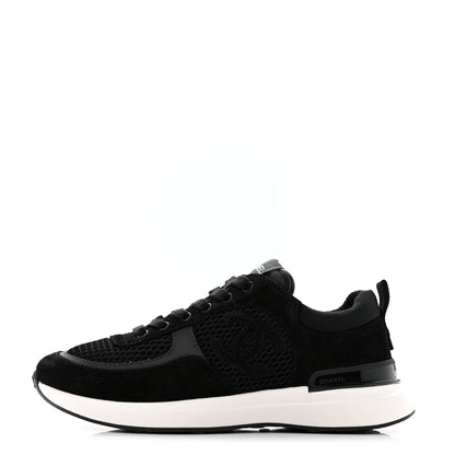Chanel Mesh Suede Calfskin Fabric CC Womens Sneakers 37.5 Black 1 of 9