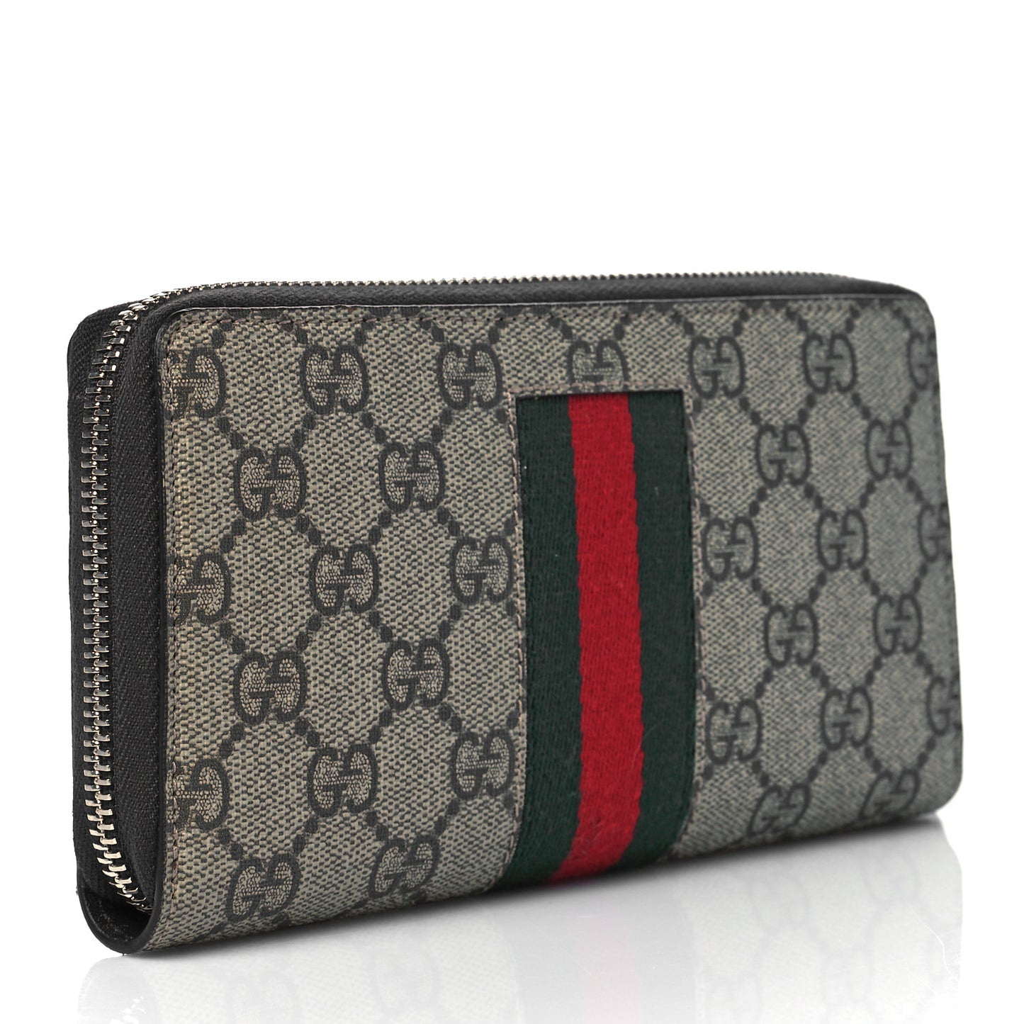 GG Supreme Monogram Web Zip Around Wallet Beige Cocoa