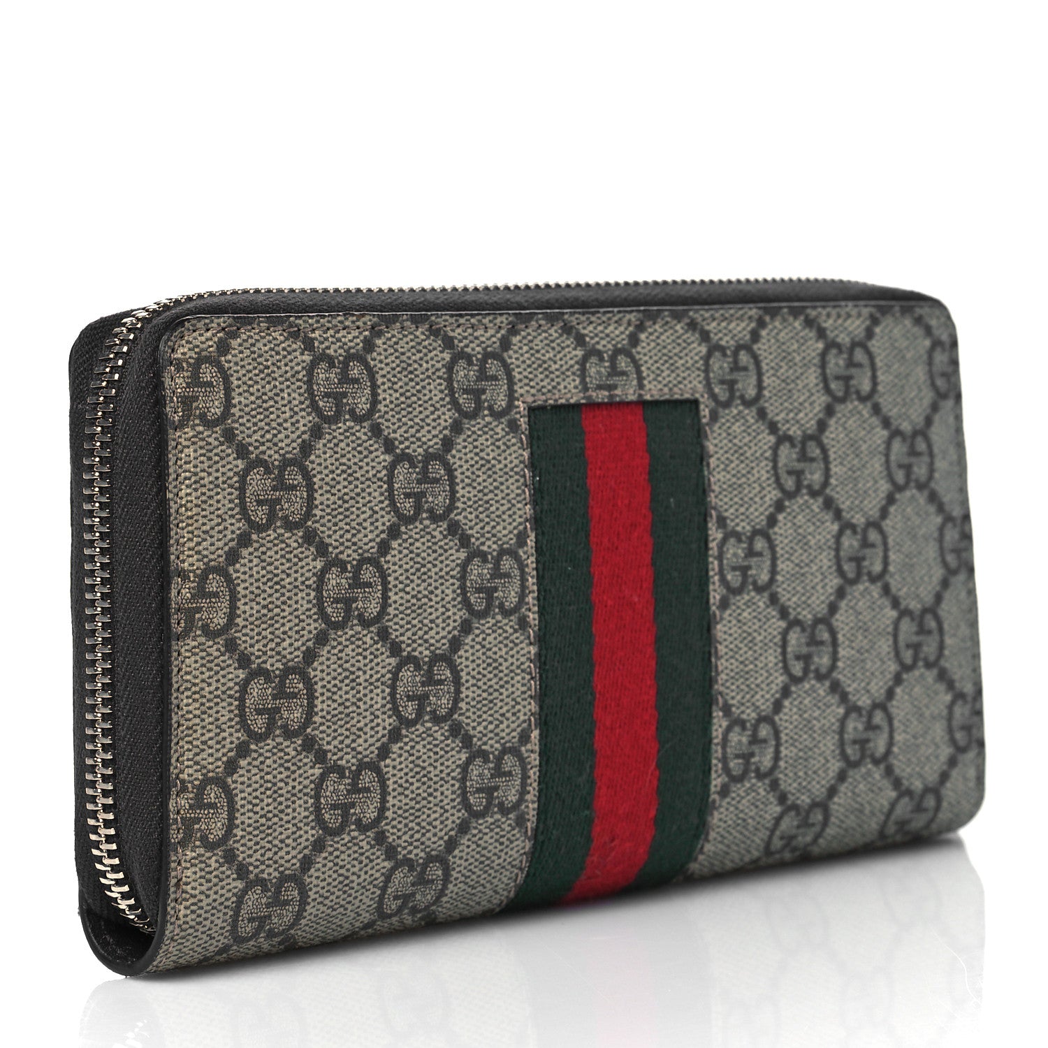 Gucci GG Supreme Monogram Web Zip Around Wallet Beige Cocoa 3 of 8
