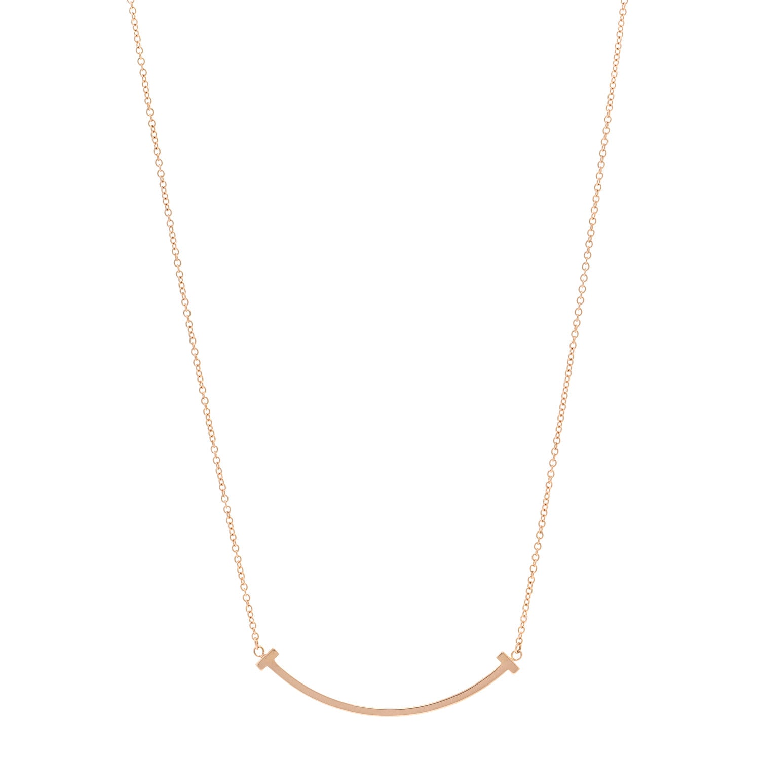 Tiffany 18K Rose Gold Small T Smile Pendant Necklace 1 of 5