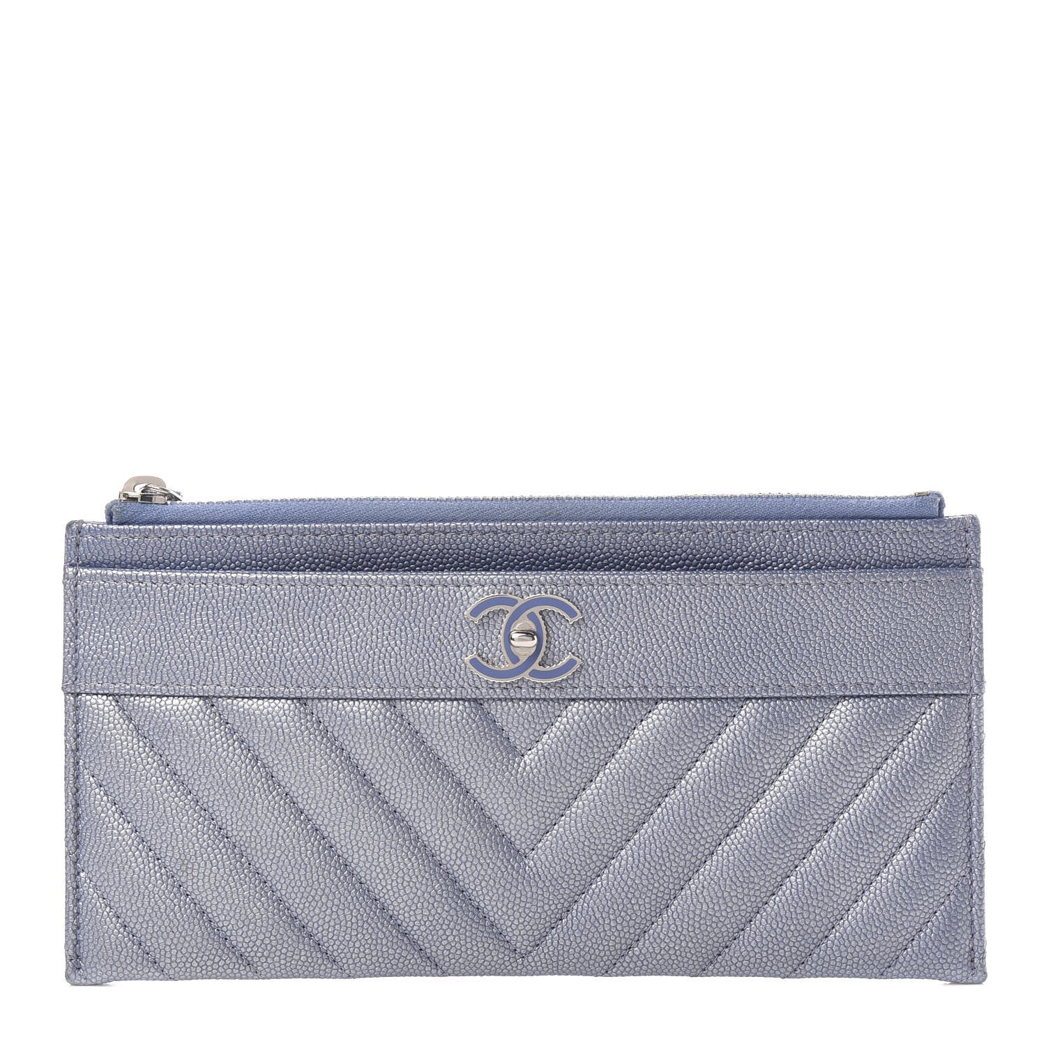Chanel Metallic Caviar Chevron Quilted Mademoiselle Vintage Zip Pouch Blue 1 of 8