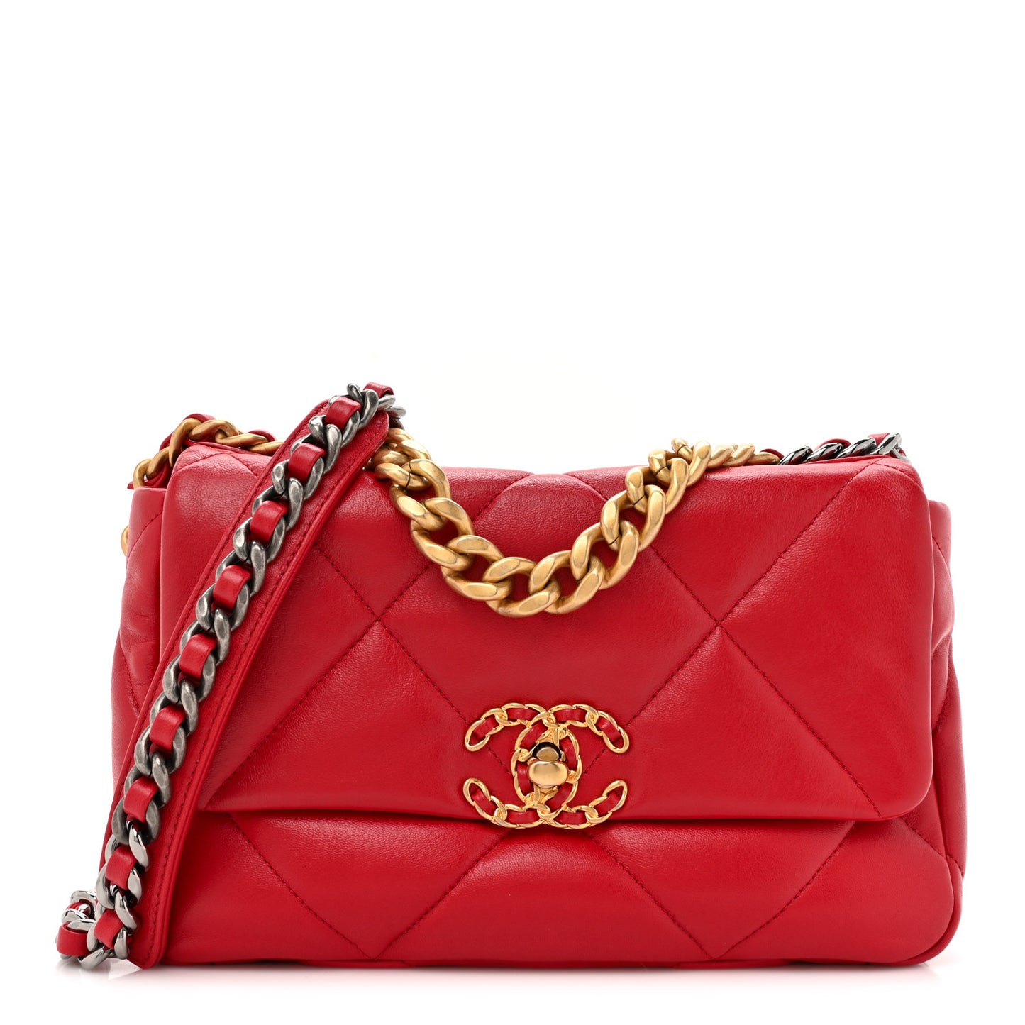 Lambskin Quilted Medium Chanel 19 Flap Red