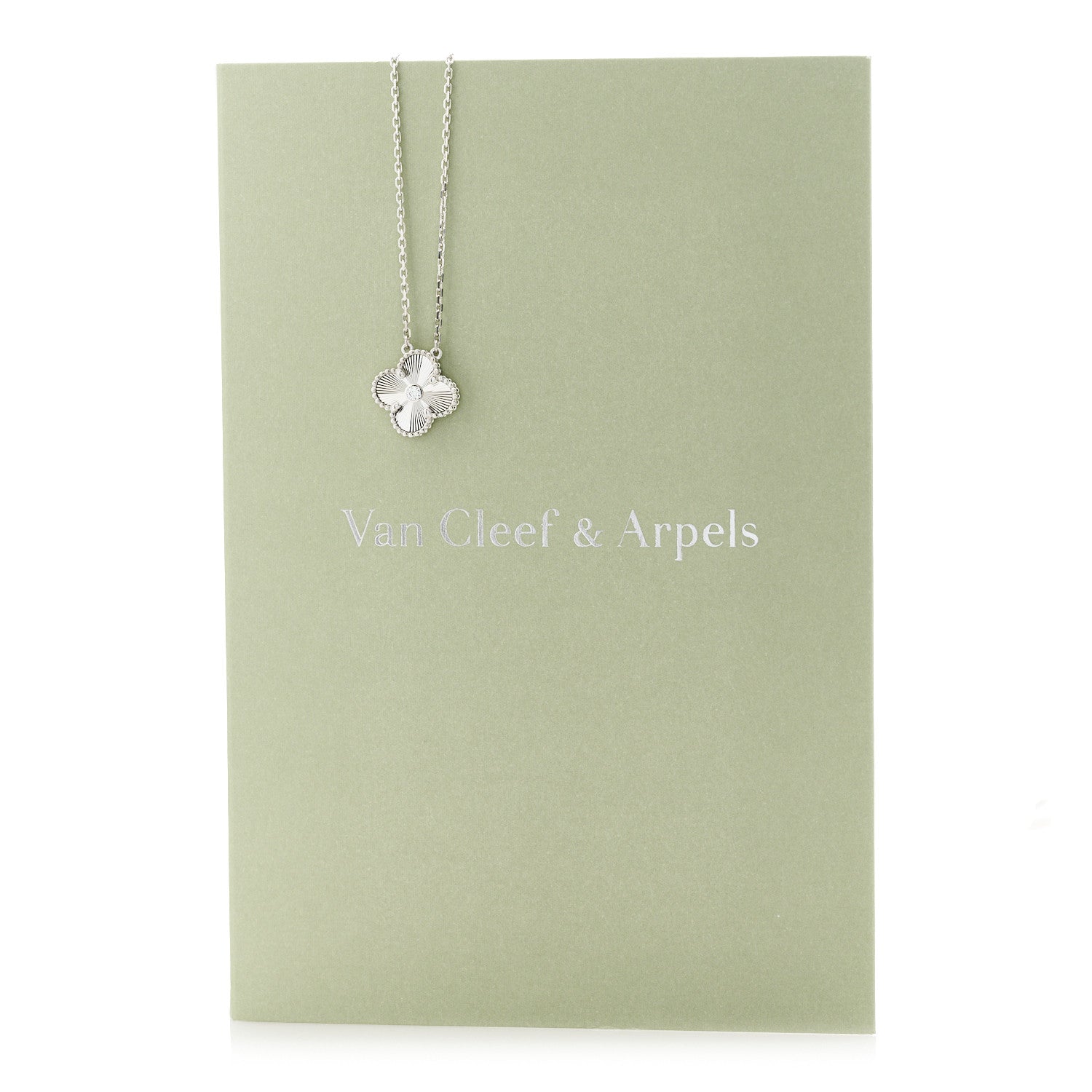 Van Cleef & Arpels 18K White Gold Diamond Guilloche Vintage Alhambra Pendant Necklace 8 of 8