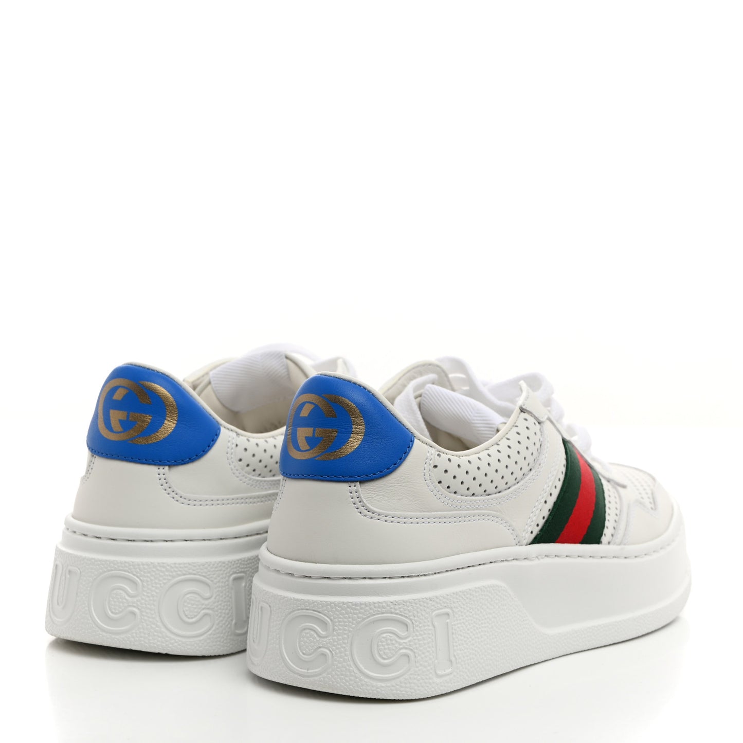 Calfskin Web Perforated Womens Platform 55mm Sneakers 38 White Bright Splash