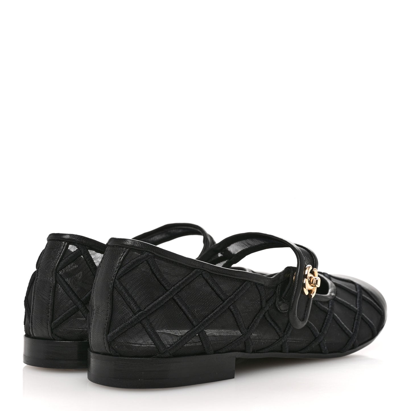 Lambskin Fabric Mesh Quilted Mary Jane Cap Toe Flats 40 Black 39 Black