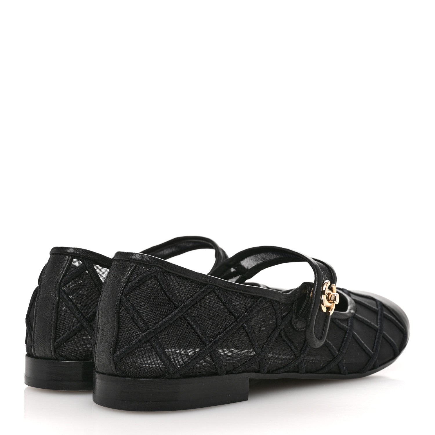 Chanel Lambskin Fabric Mesh Quilted Mary Jane Cap Toe Flats 40 Black 39 Black 5 of 8