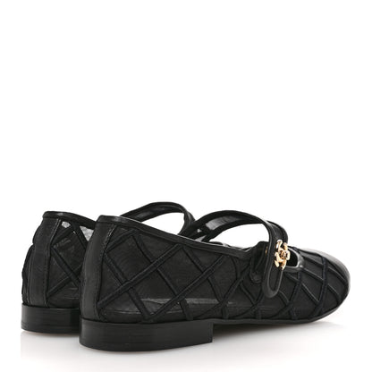 Chanel Lambskin Fabric Mesh Quilted Mary Jane Cap Toe Flats 40 Black 39 Black 5 of 8