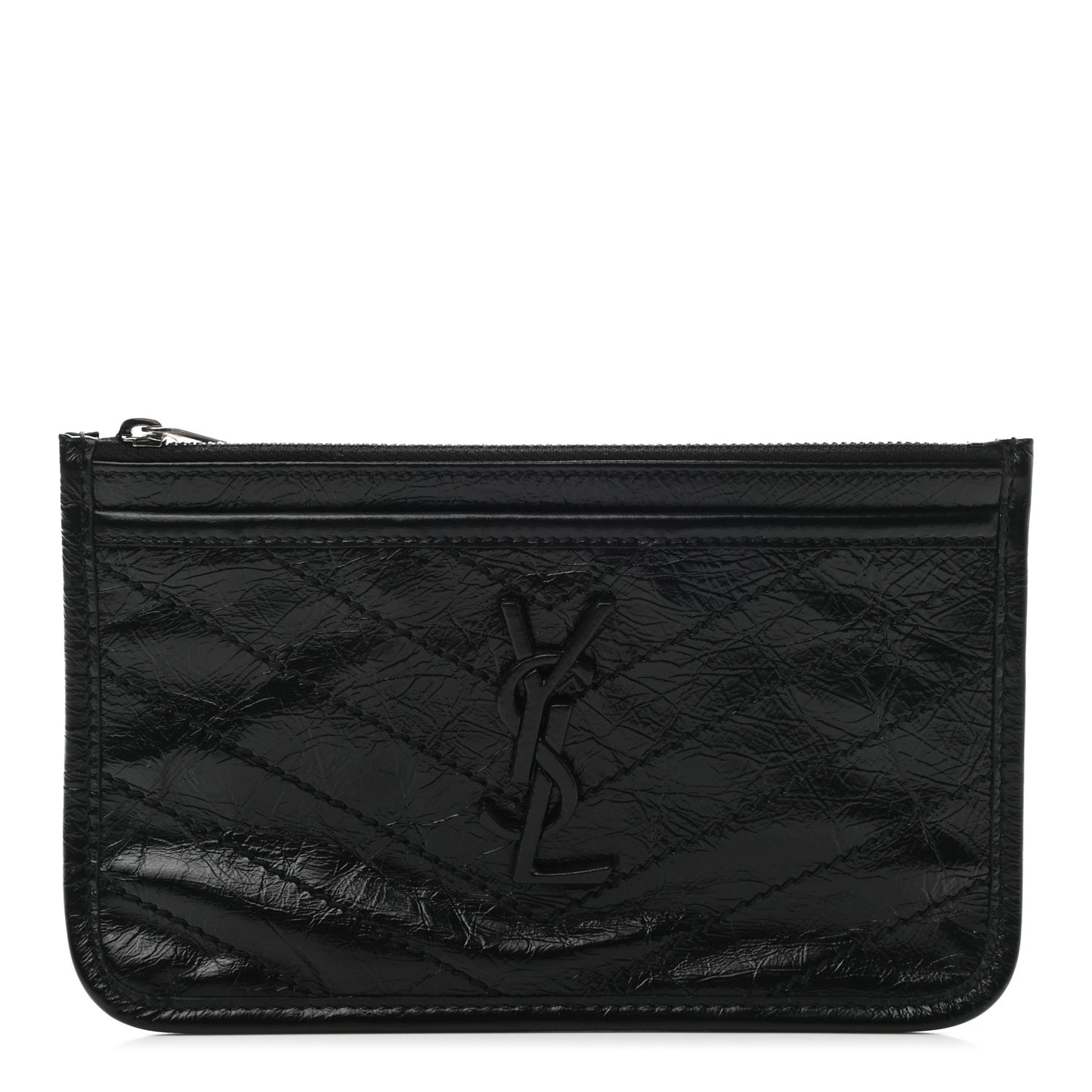 Crinkled Calfskin Matelasse Monogram Niki Bill Pouch Black