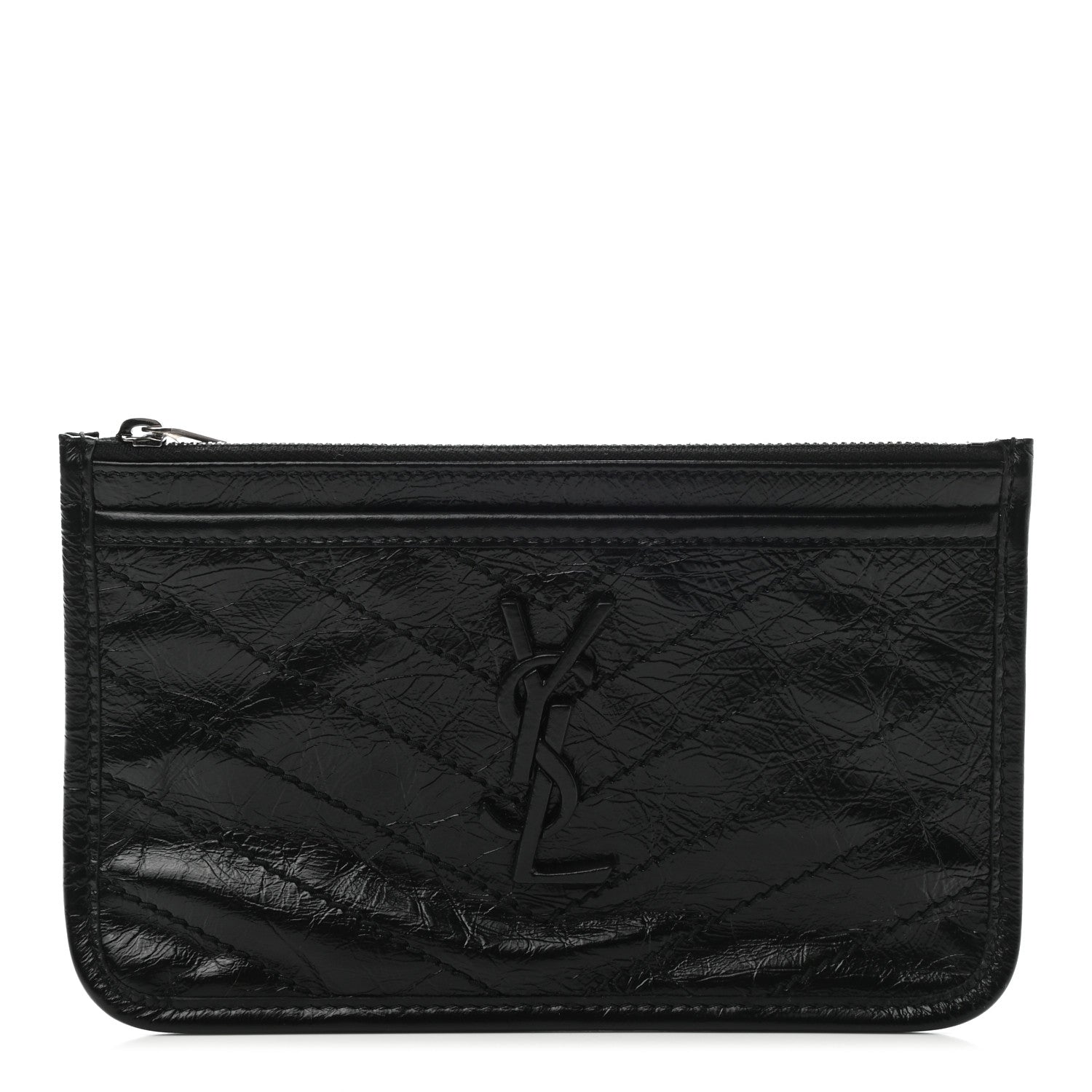 Saint Laurent Crinkled Calfskin Matelasse Monogram Niki Bill Pouch Black 1 of 7