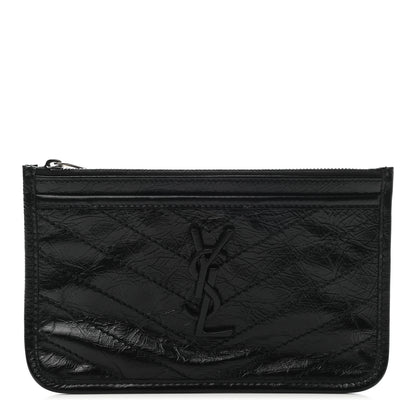 Saint Laurent Crinkled Calfskin Matelasse Monogram Niki Bill Pouch Black 1 of 7