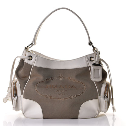 Prada Jacquard Logo Hobo White 1 of 15