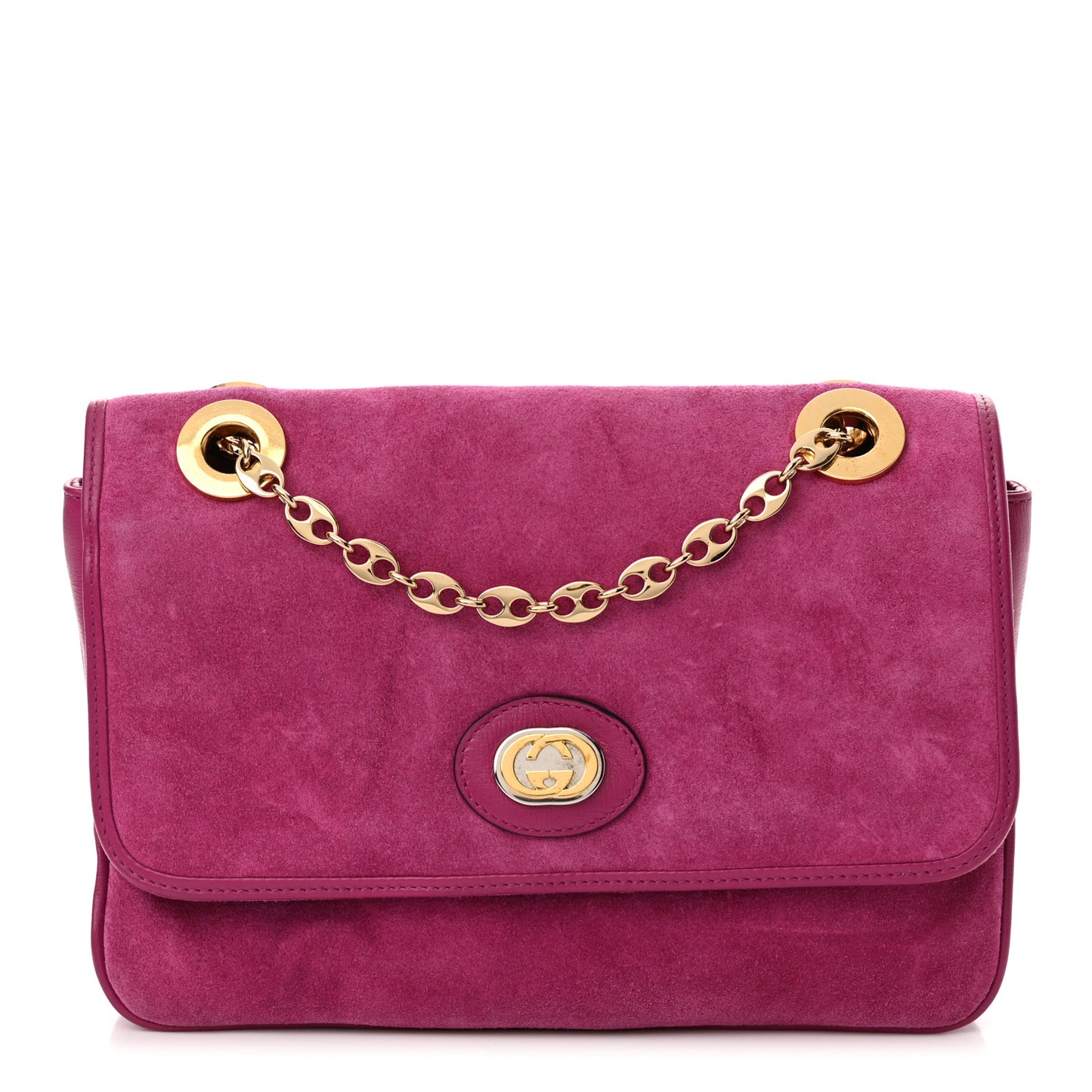 Suede Azalea Calfskin Small Marina Chain Shoulder Bag Fuchsia
