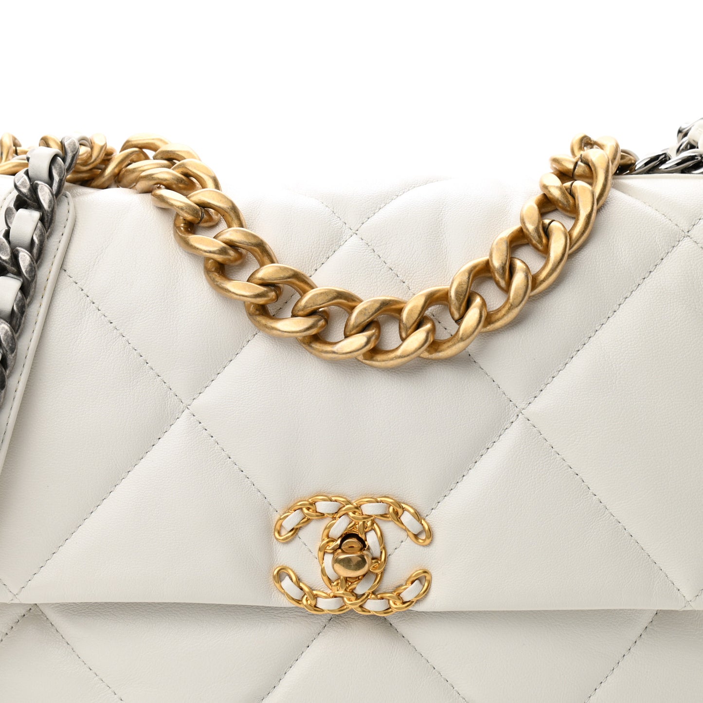 Goatskin Quilted Large Chanel 19 Flap White
