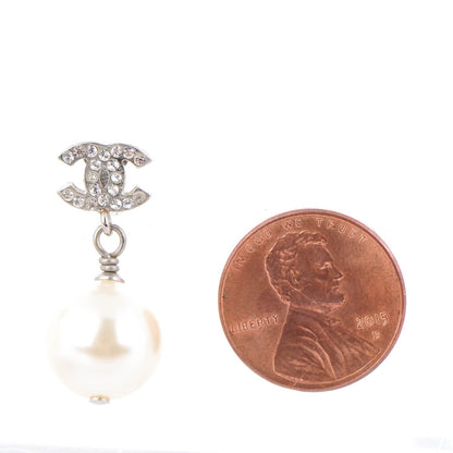 Chanel Crystal Pearl CC Drop Earrings Silver 2 of 6