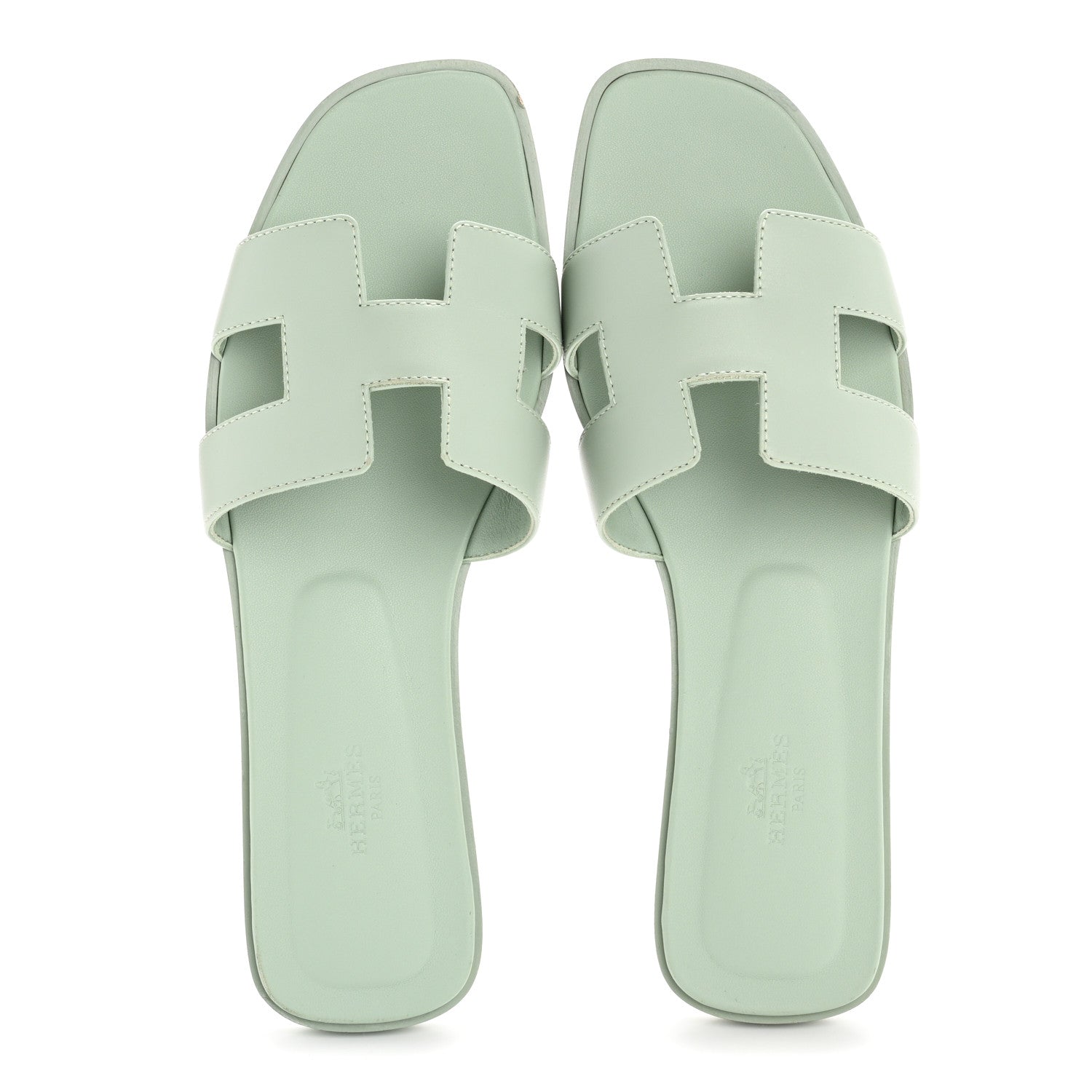 Hermes Calfskin Oran Sandals 39 Vert D'eau 2 of 9