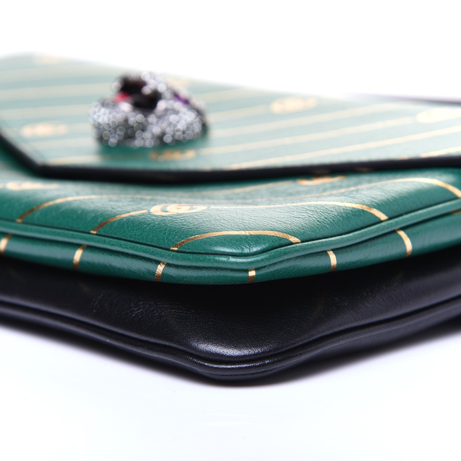 Gucci Calfskin Diagonal GG Medium Thiara Double Envelope Shoulder Bag Emerald Green Black 10 of 18