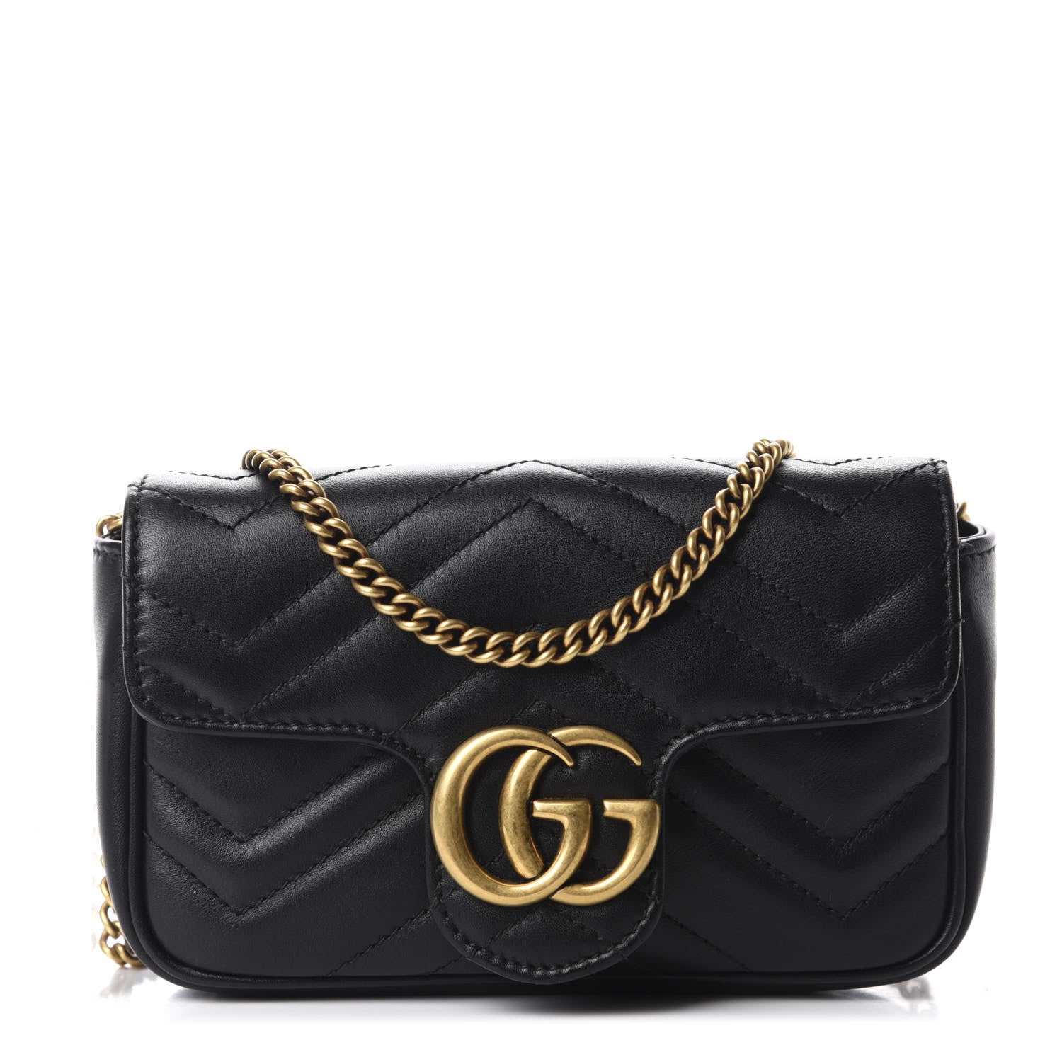 Gucci Calfskin Matelasse Super Mini GG Marmont Shoulder Bag Black 1 of 12