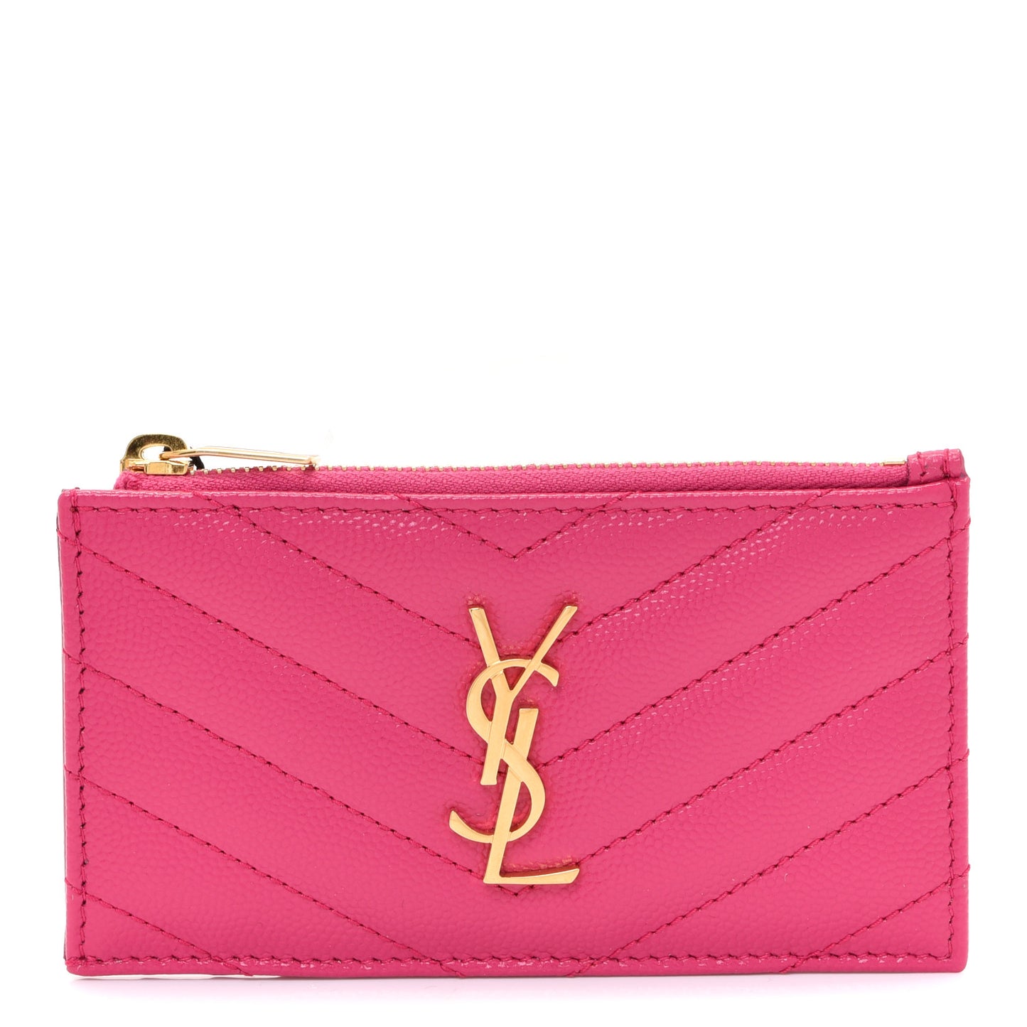 Grain De Poudre Matelasse Chevron Monogram Fragments Zippered Card Case Fresh Fuxia
