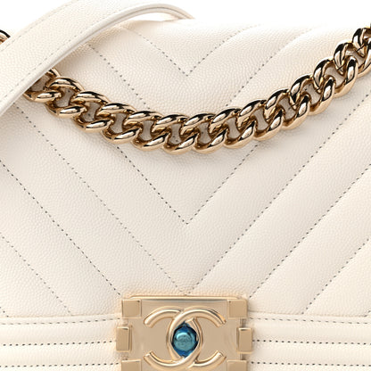 Chanel Caviar Chevron Quilted Medium Boy Flap White 8 of 11