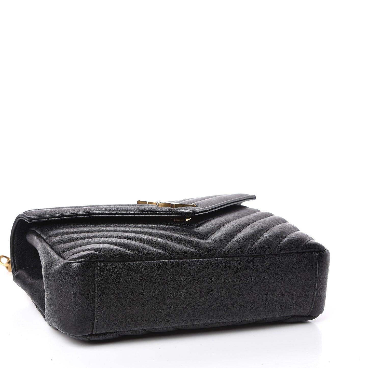 Sheepskin Matelasse Chevron Monogram Medium College Bag Black