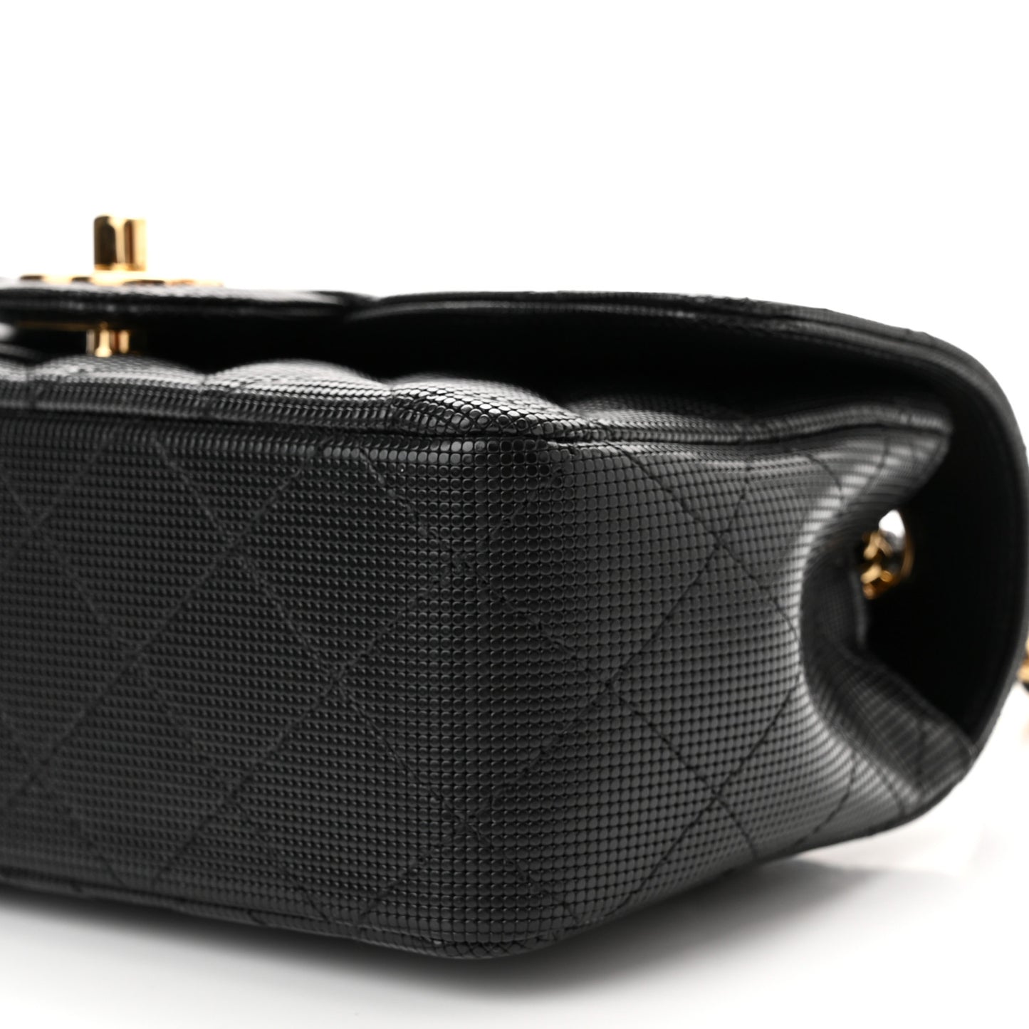 Metallic Calfskin Quilted Pixel Effect Mini Rectangular Flap Black