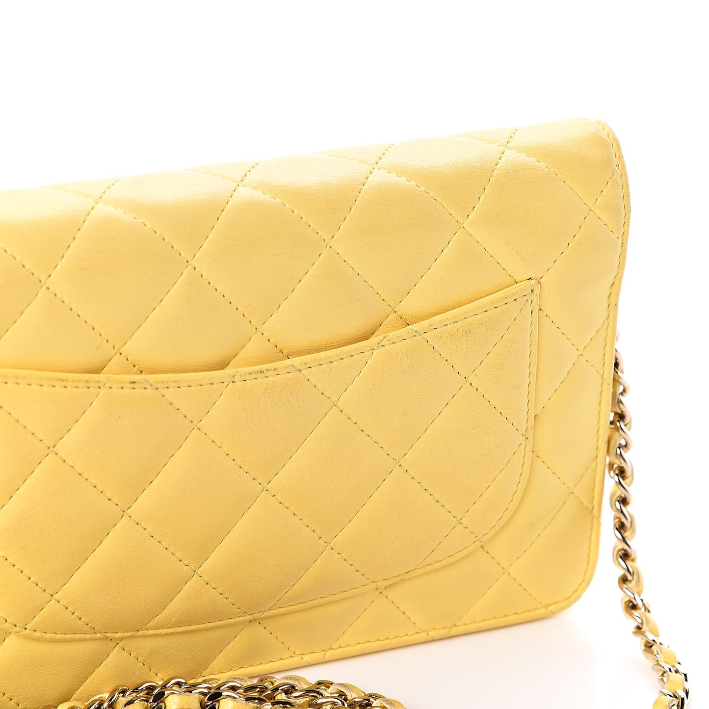 Lambskin Quilted Wallet on Chain WOC Yellow