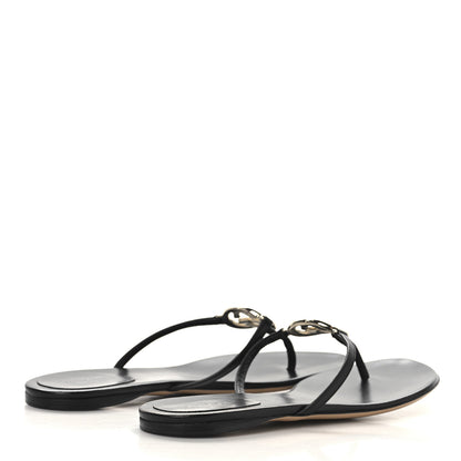 Gucci Lifford Calfskin Interlocking G Thong Sandals 36.5 Black 5 of 9