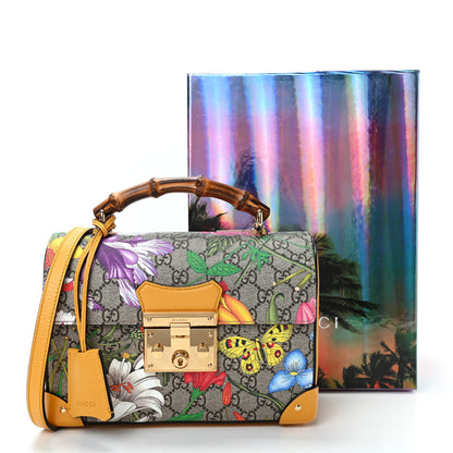 Gucci GG Supreme Monogram Flora Small Padlock Bamboo Shoulder Bag Beige Multicolor Crop 10 of 10
