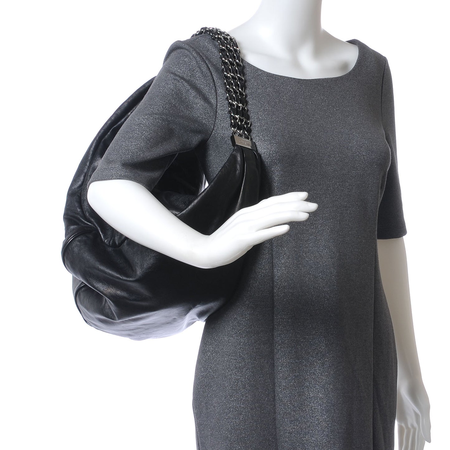 Lambskin Large Rock and Chain Hobo Black