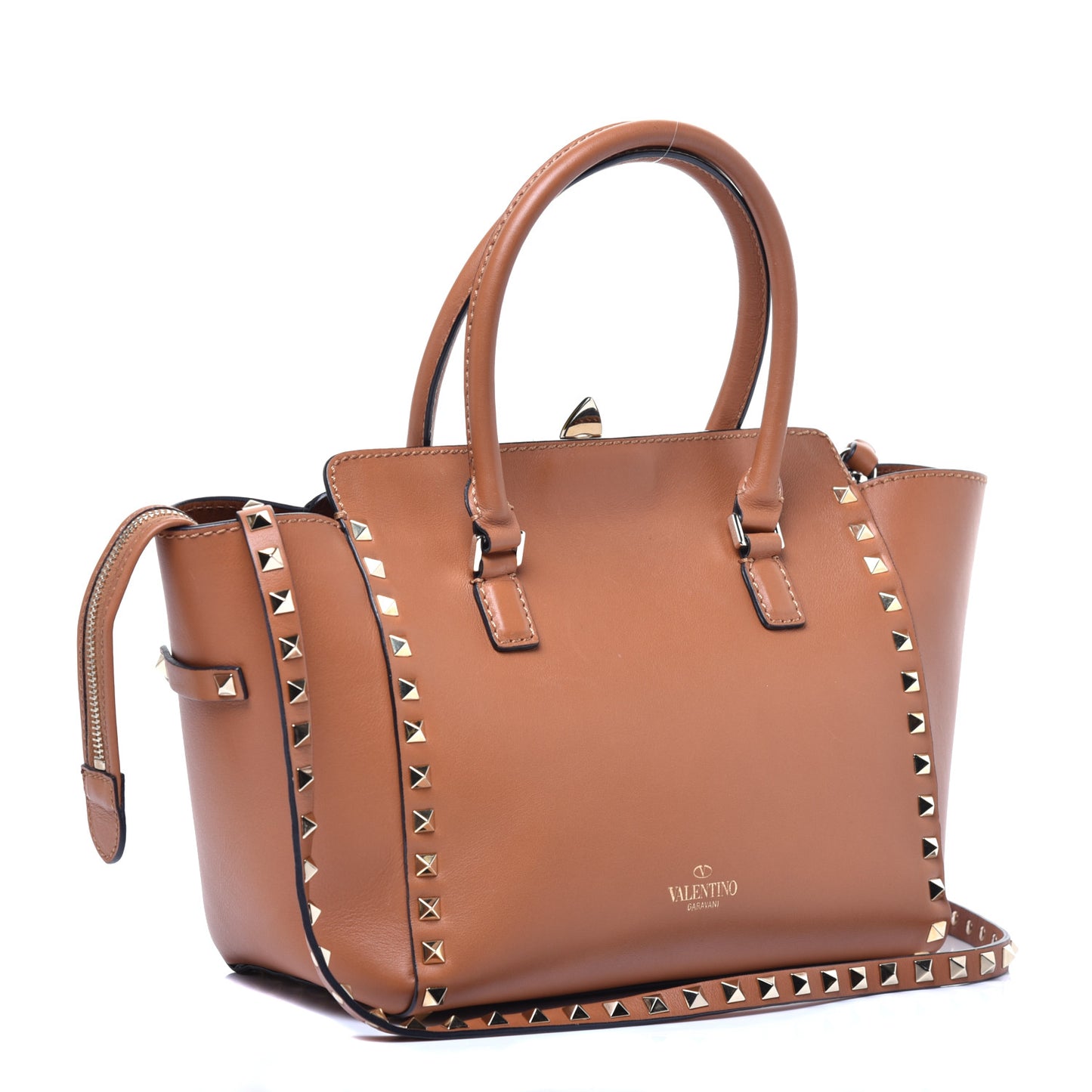 Vitello Small Rockstud Double Handle Tote Light Cuir