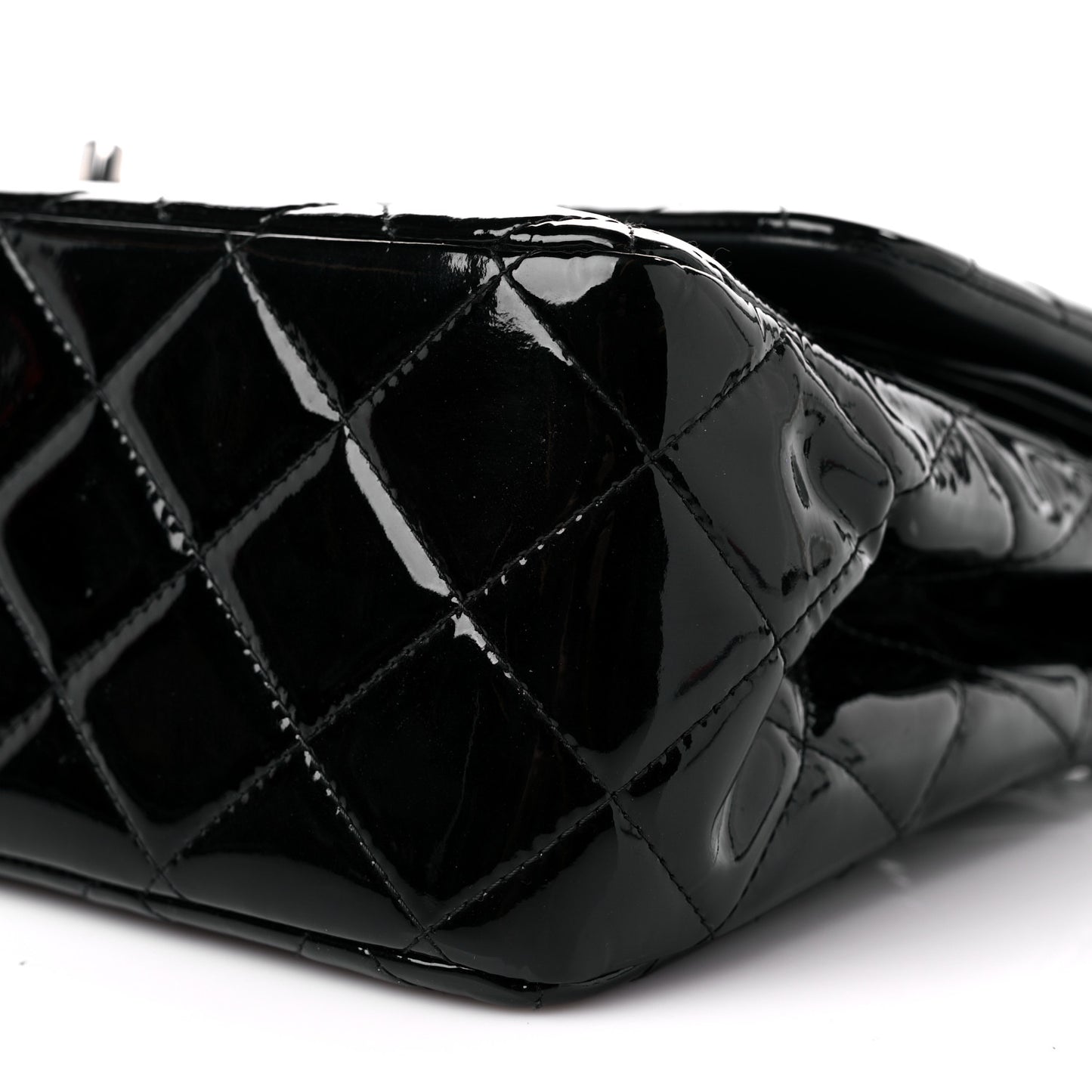 Patent Quilted Jumbo Double Flap Black