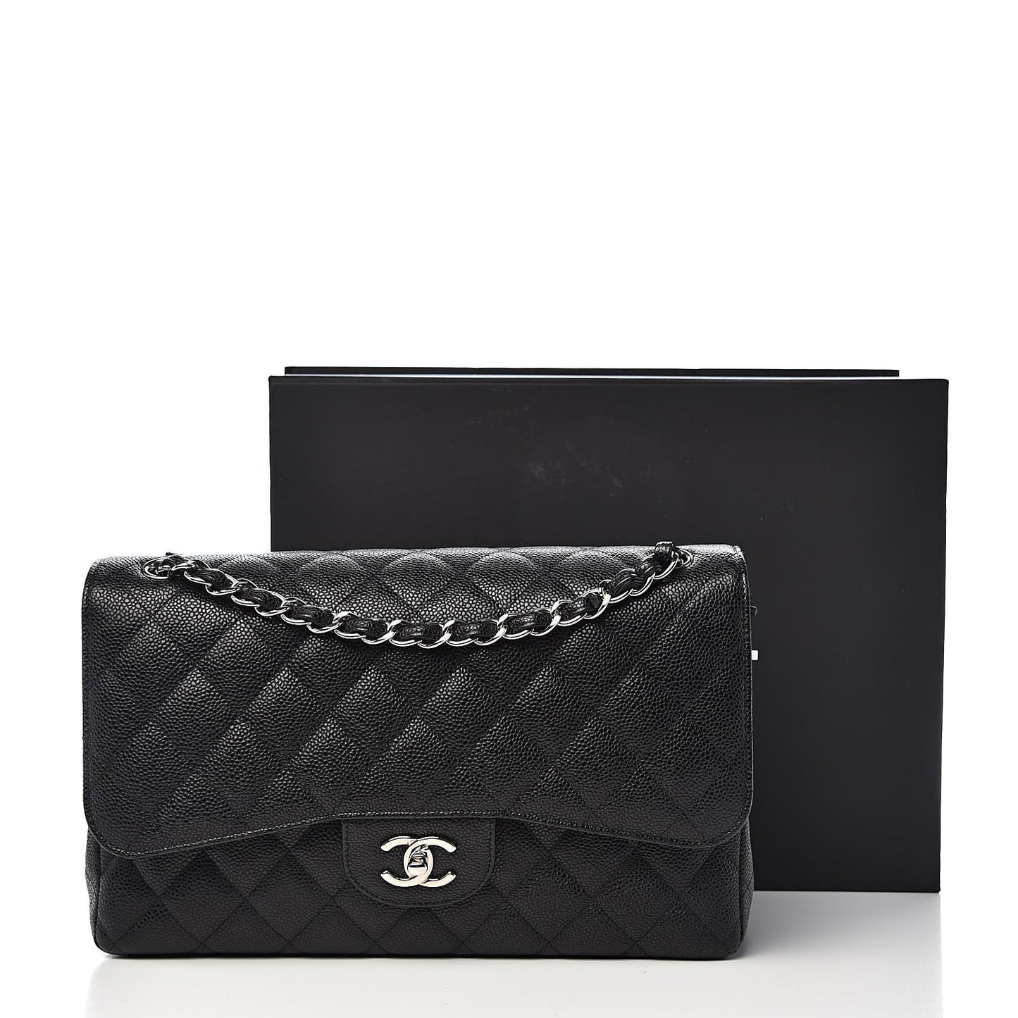 Caviar Quilted Jumbo Double Flap Black